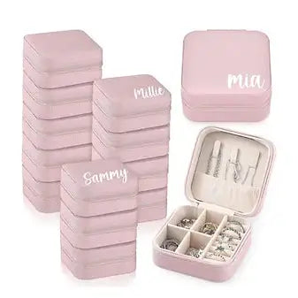 Personalized Travel Jewelry Box- Pink with White Lettering