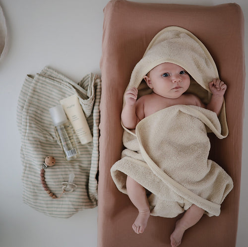Organic Cotton Baby Hooded Towel- Pearl