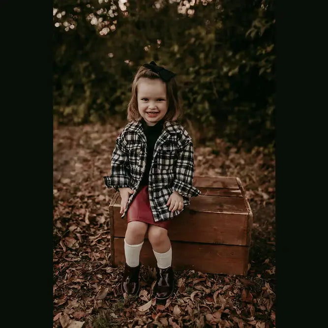 Kinsley Shacket - Black & White Plaid Twill