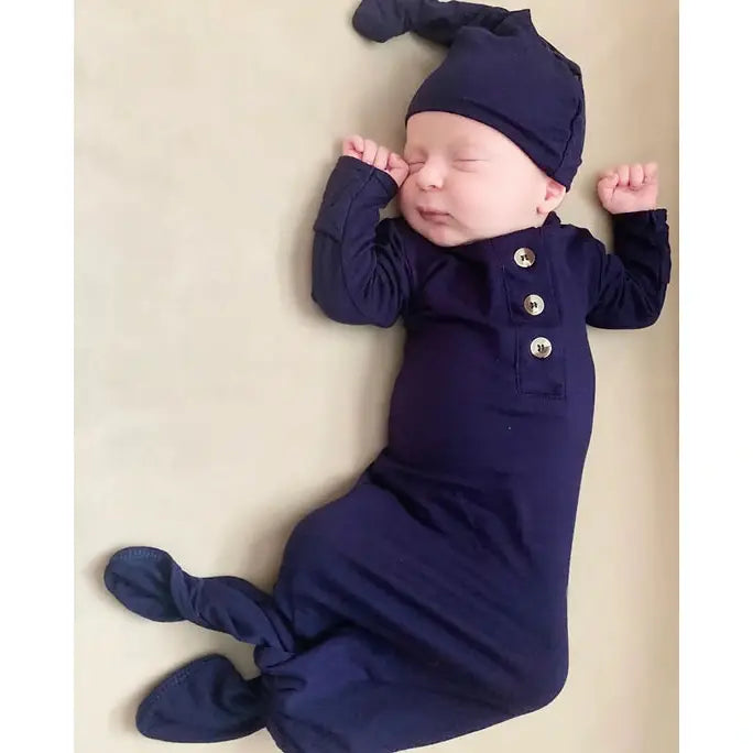 Navy Knotted Gown & Matching Hat
