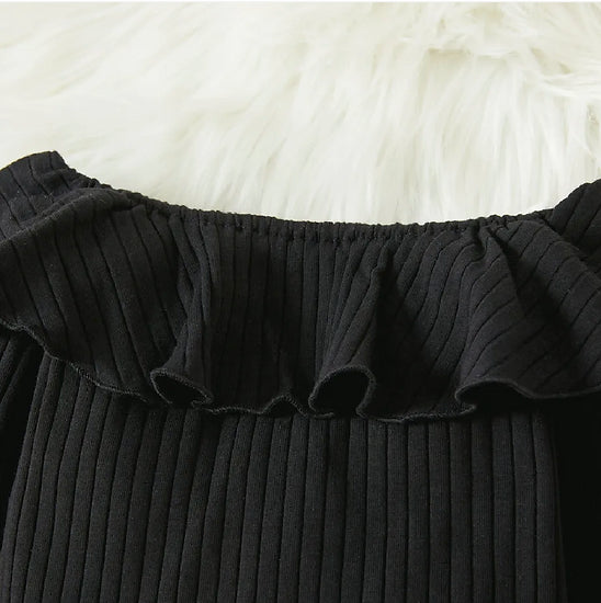 Black 2pc Ruffled Bodysuit & Flared Pants