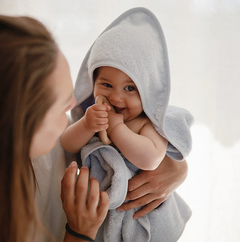 Organic Cotton Hooded Towel- Baby Blue