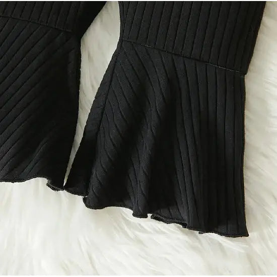 Black 2pc Ruffled Bodysuit & Flared Pants