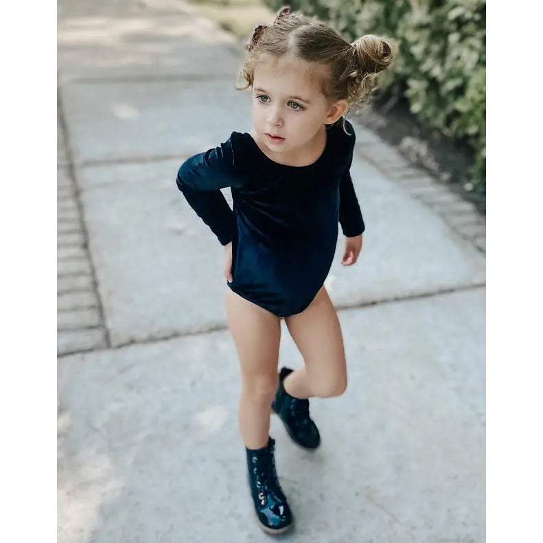 Black Long Sleeve Velour Leotard