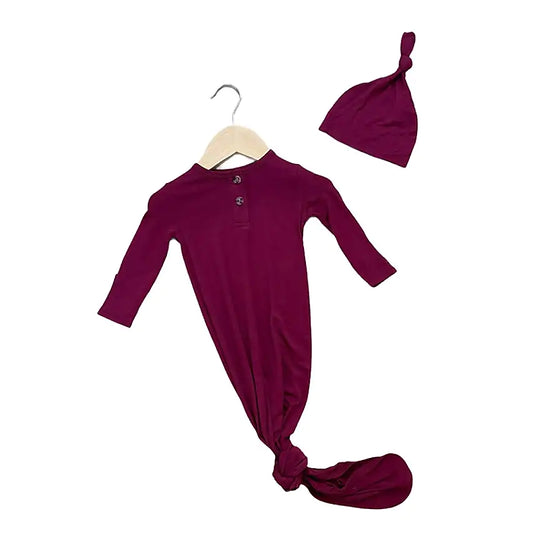 Cranberry Bamboo Knotted Gown & Matching Hat