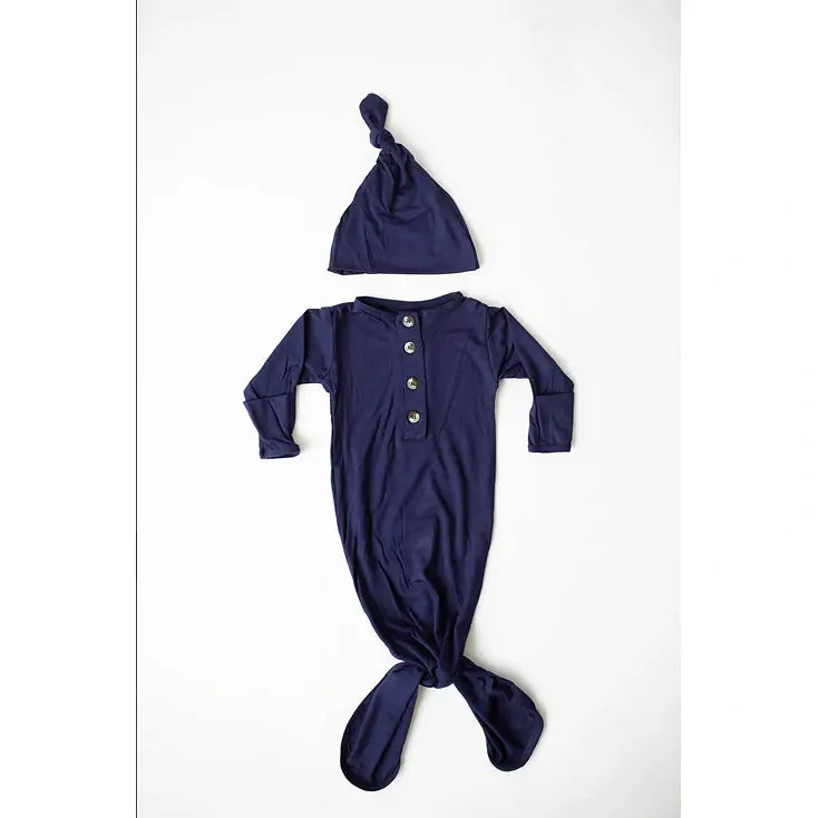 Navy Knotted Gown & Matching Hat