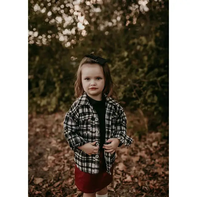 Kinsley Shacket - Black & White Plaid Twill