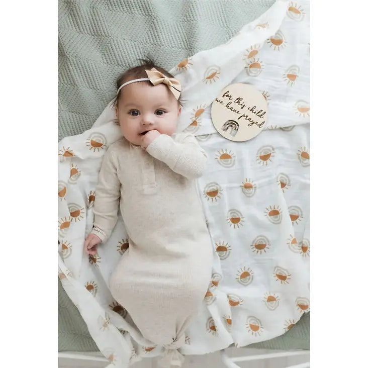 Organic Cotton Knotted Gown, Oatmeal