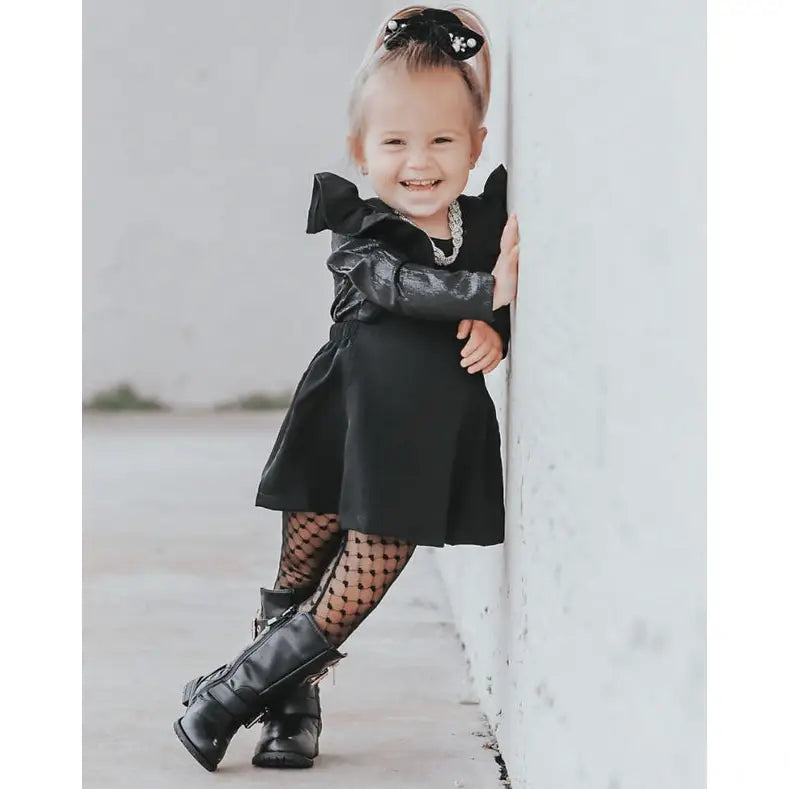 Ruffle Back Suspender Dress, Obsidian