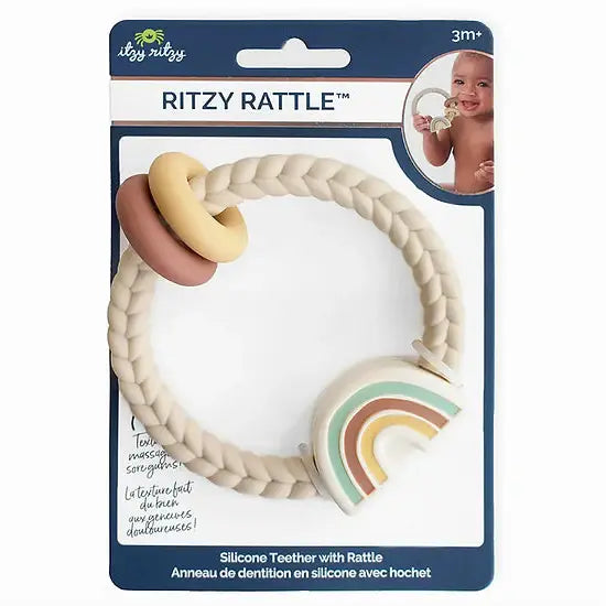 Ritzy Rattle Silicone Teether Rattle, Neutral Rainbow