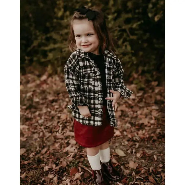 Kinsley Shacket - Black & White Plaid Twill