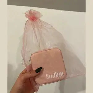 Personalized Travel Jewelry Box- Pink with White Lettering