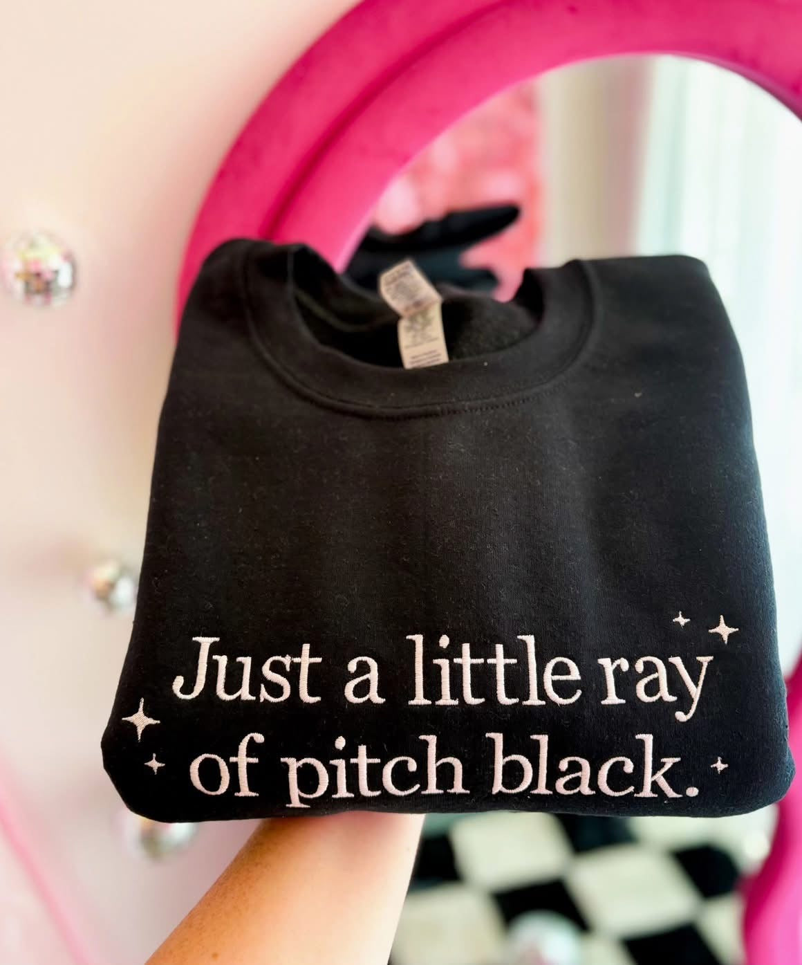 Just A Little Ray Of Pitch Black Embroidered Sweatshirt