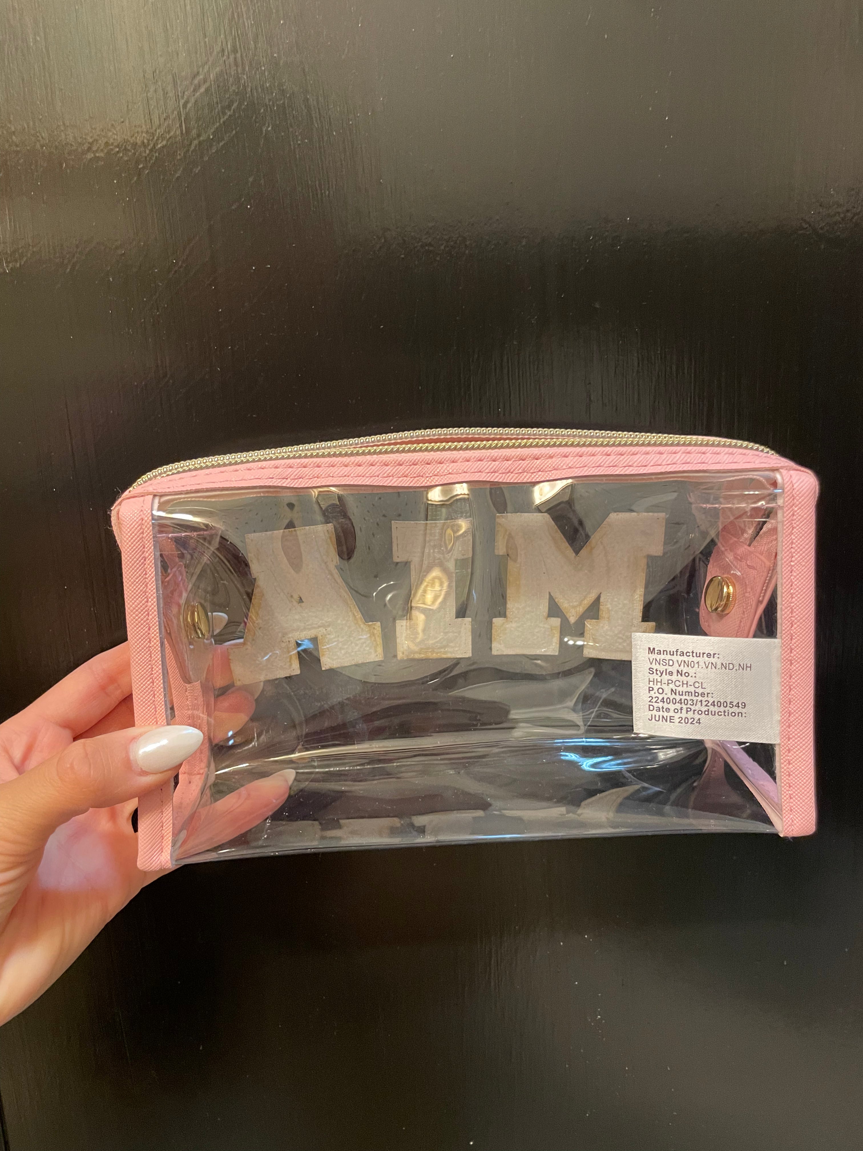 Pink Trim Clear Custom Name Pouch