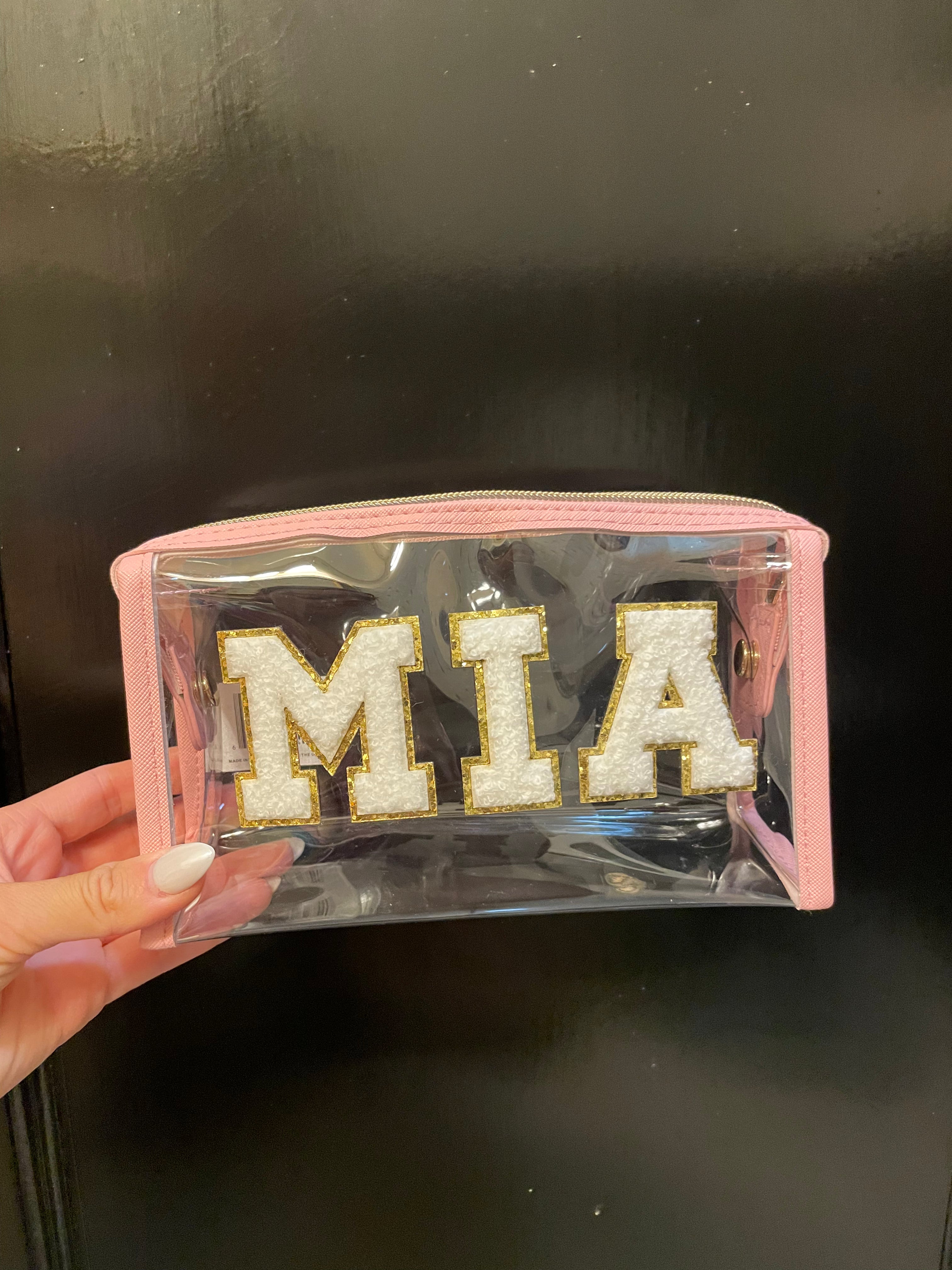Pink Trim Clear Custom Name Pouch