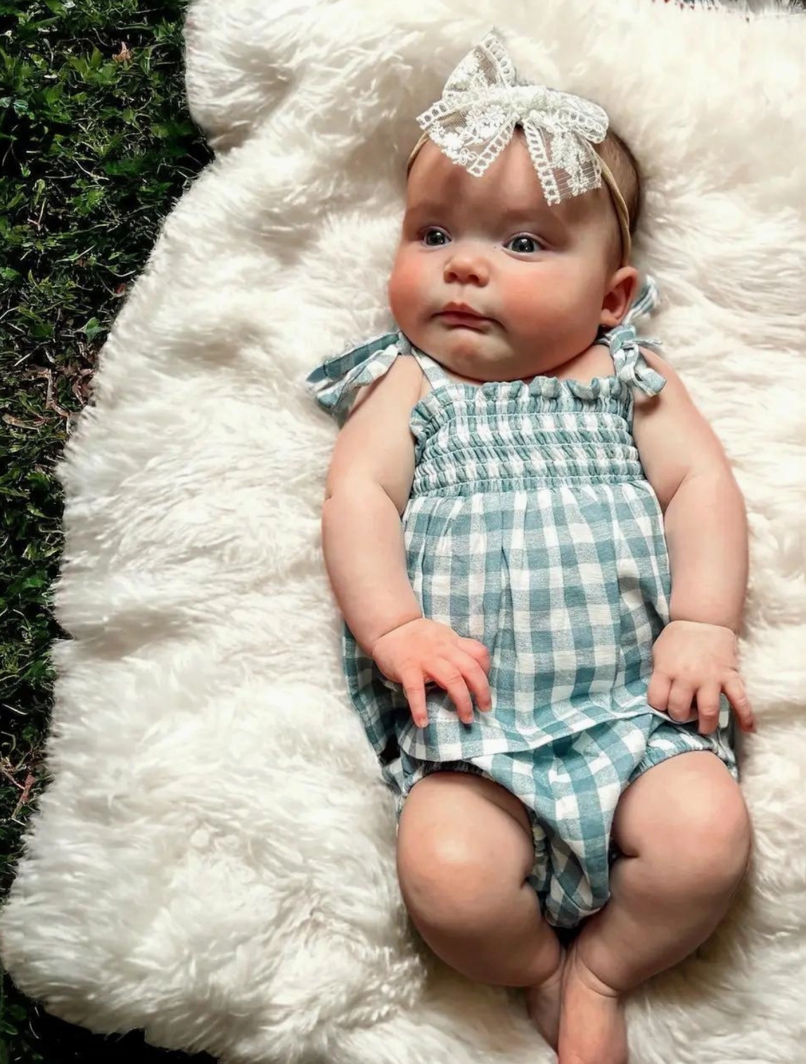Blue Gingham / Organic Smocked Set