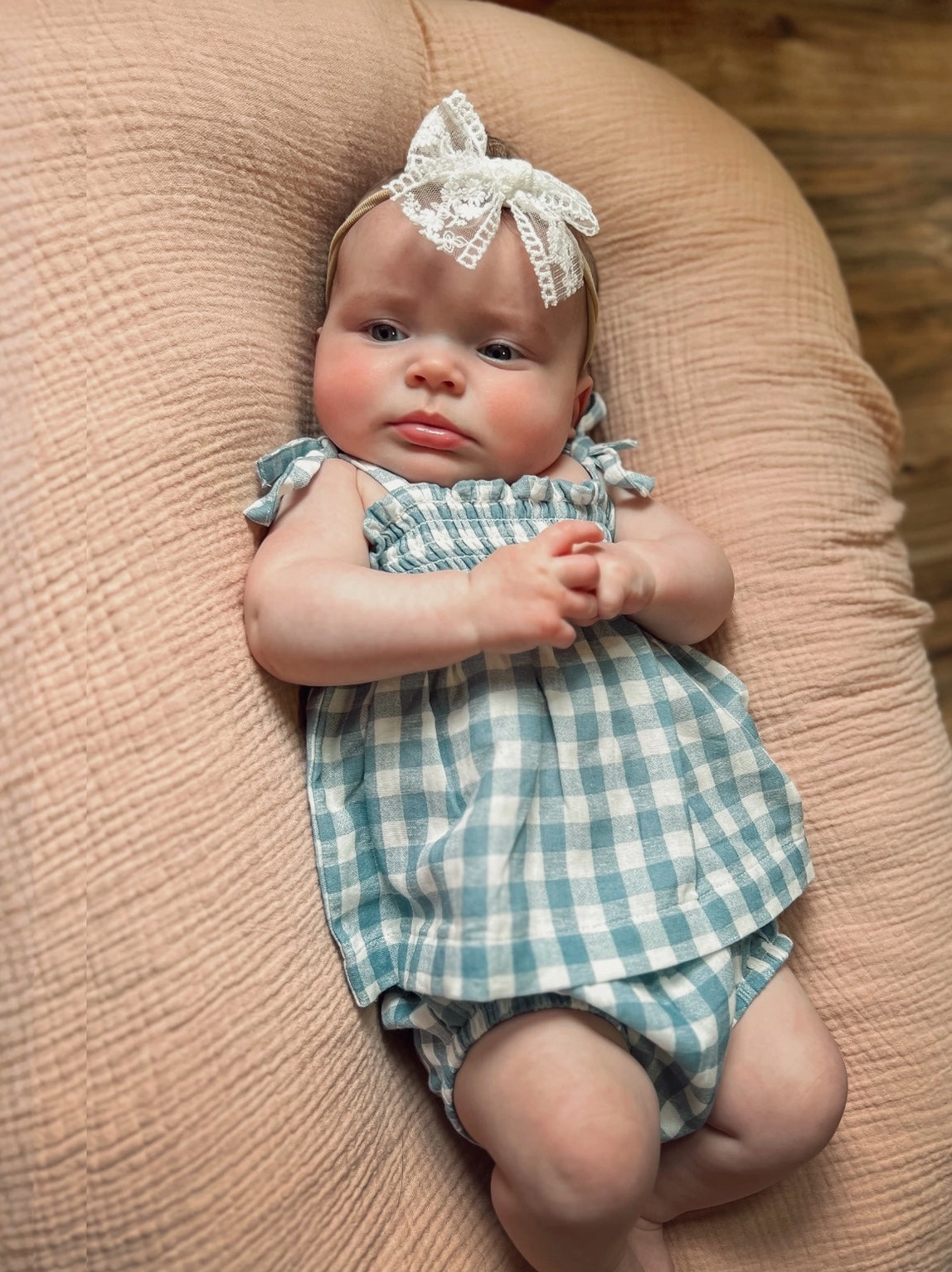 Blue Gingham / Organic Smocked Set