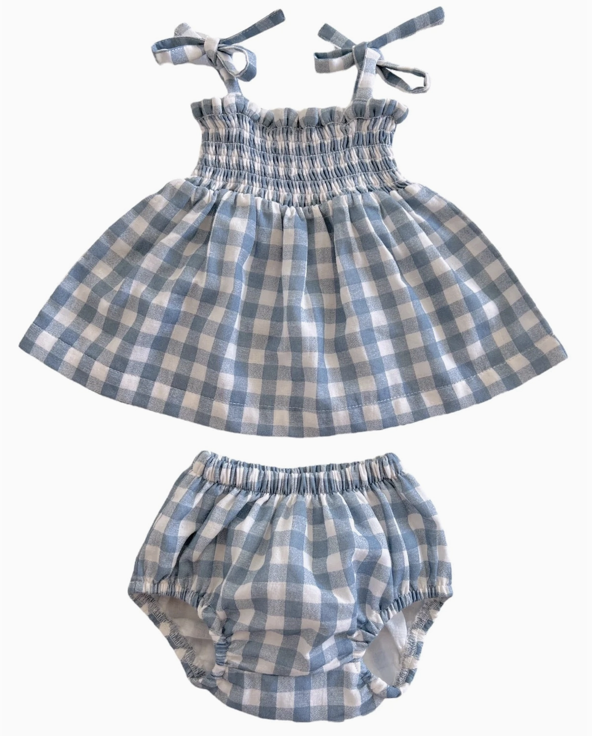 Blue Gingham / Organic Smocked Set