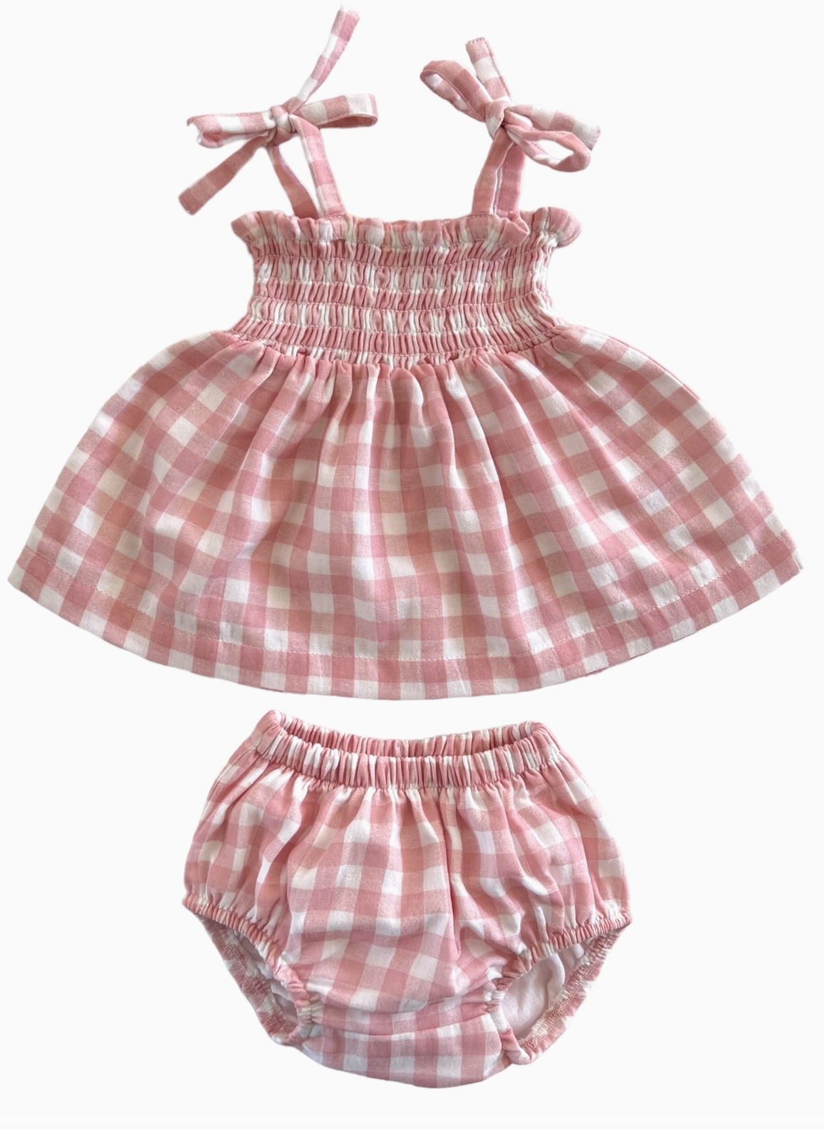 Pink Gingham / Organic Smocked Set