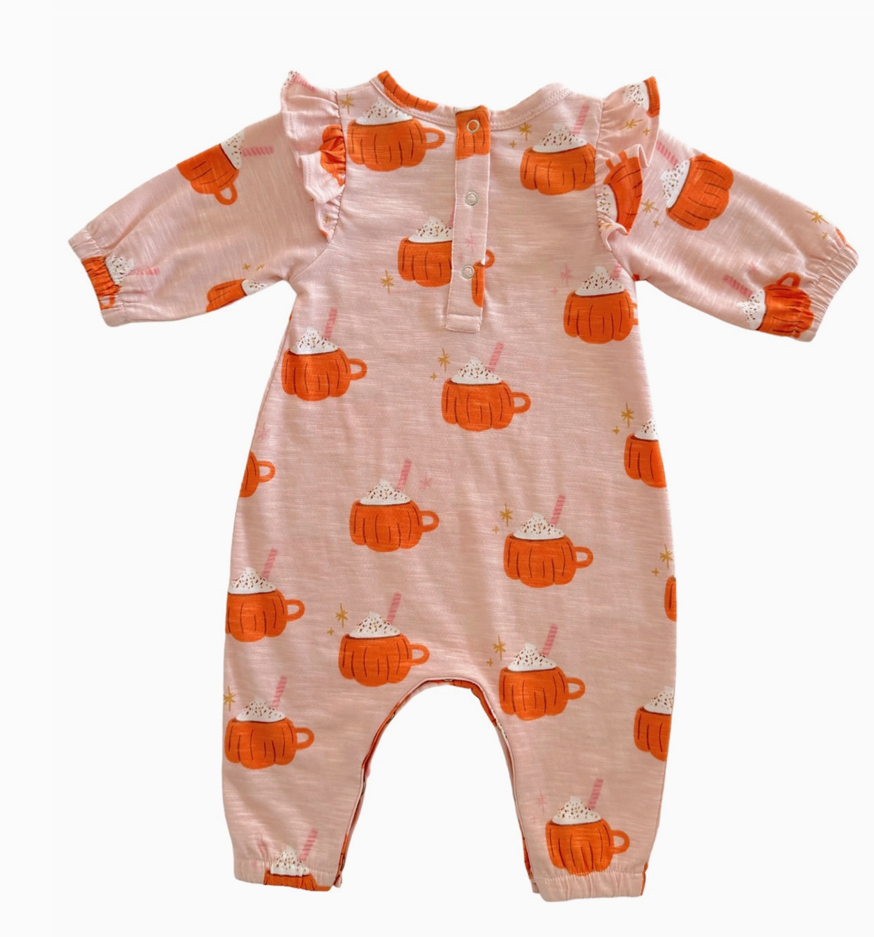 Pumpkin Mug Pink / Organic Long Sleeve Ruffle Jumpsuit