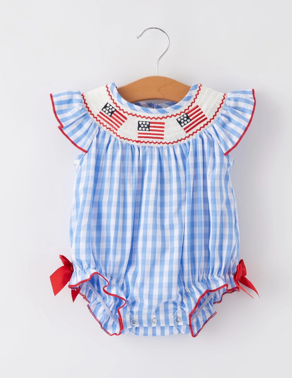 Flag Embroidery Smocking Girls Romper