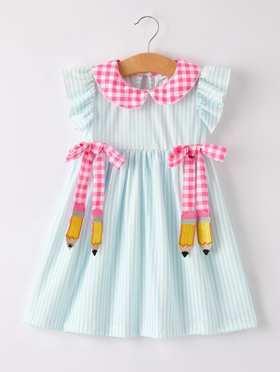 Back To School Girls Striped Lapels Bow Dress