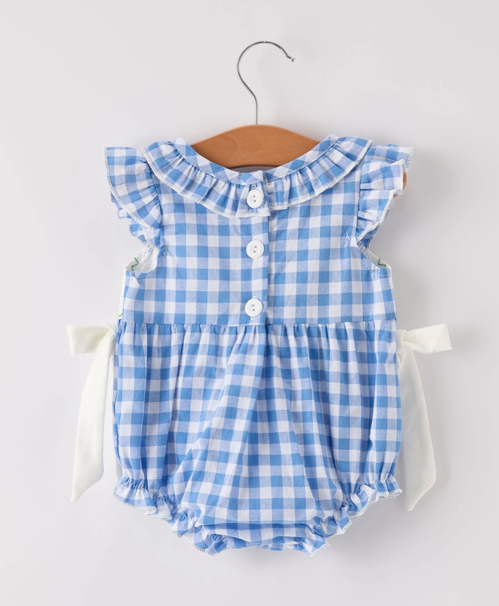 Fall Blue Pumpkin Smock Embroidery Romper