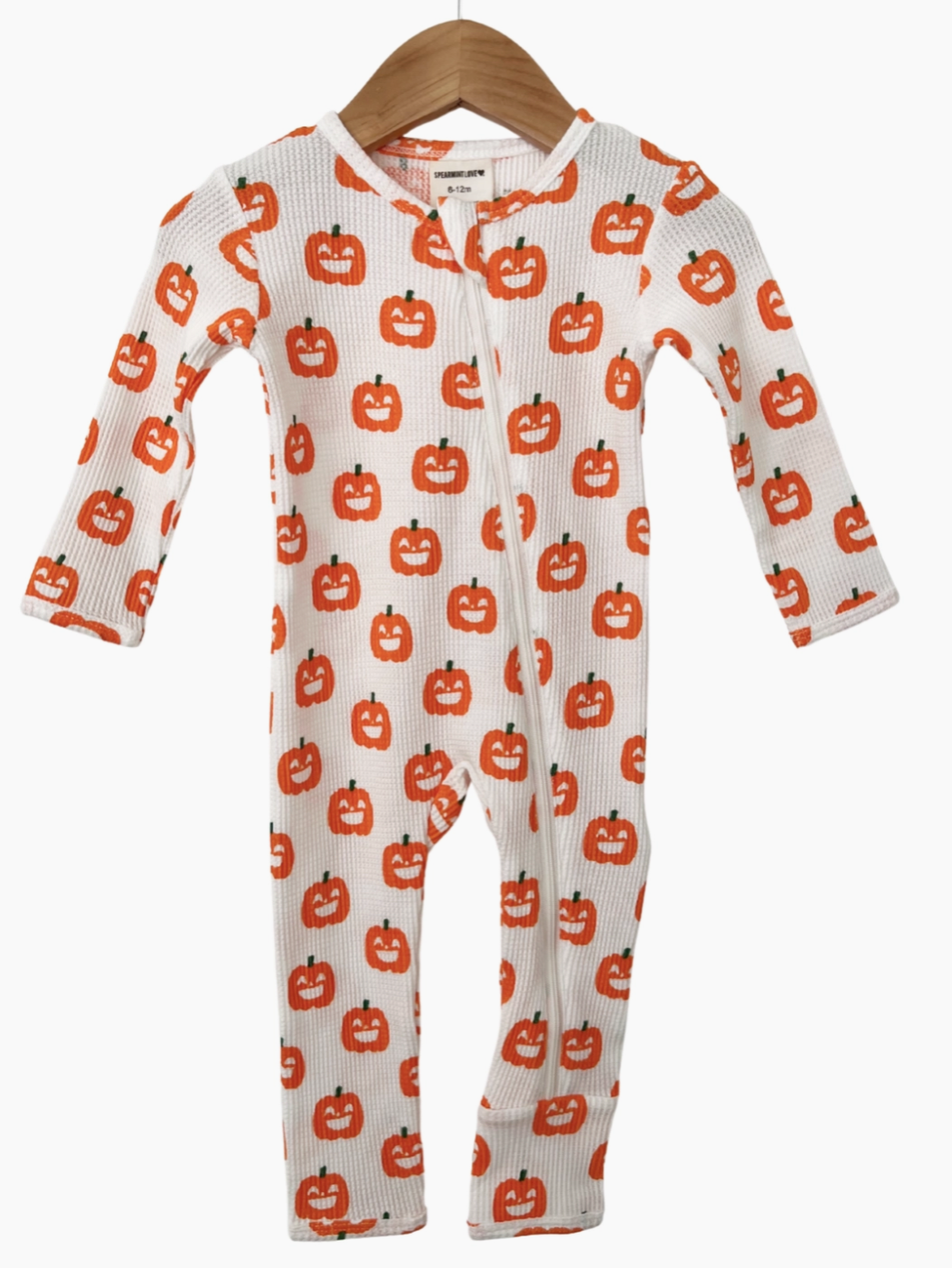 Organic Waffle Basic Zip Romper, Jack-O-Lantern