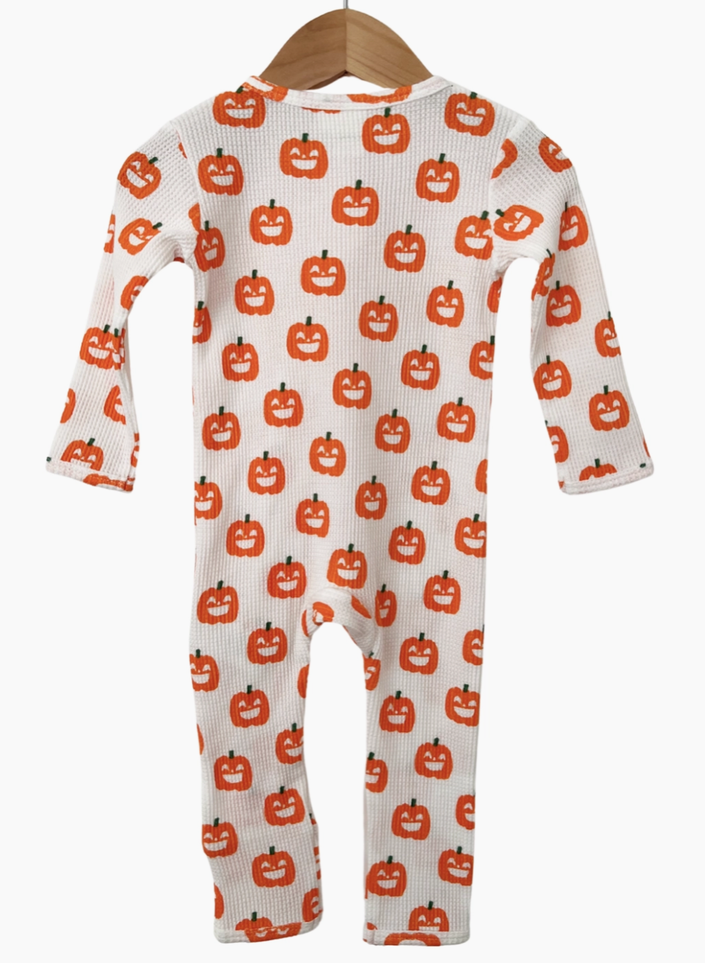 Organic Waffle Basic Zip Romper, Jack-O-Lantern