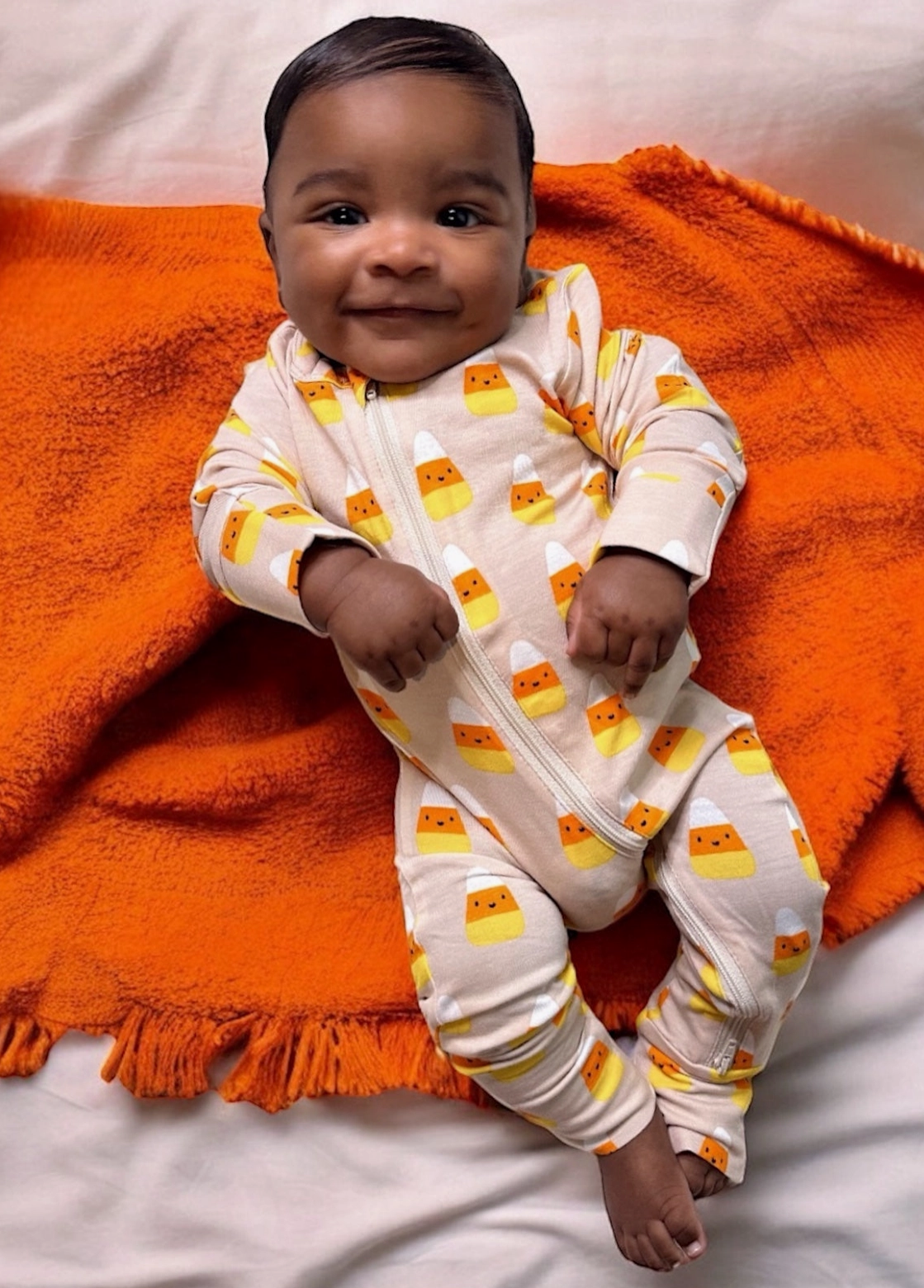 2-Way Convertible Zip Romper, Candy Corn
