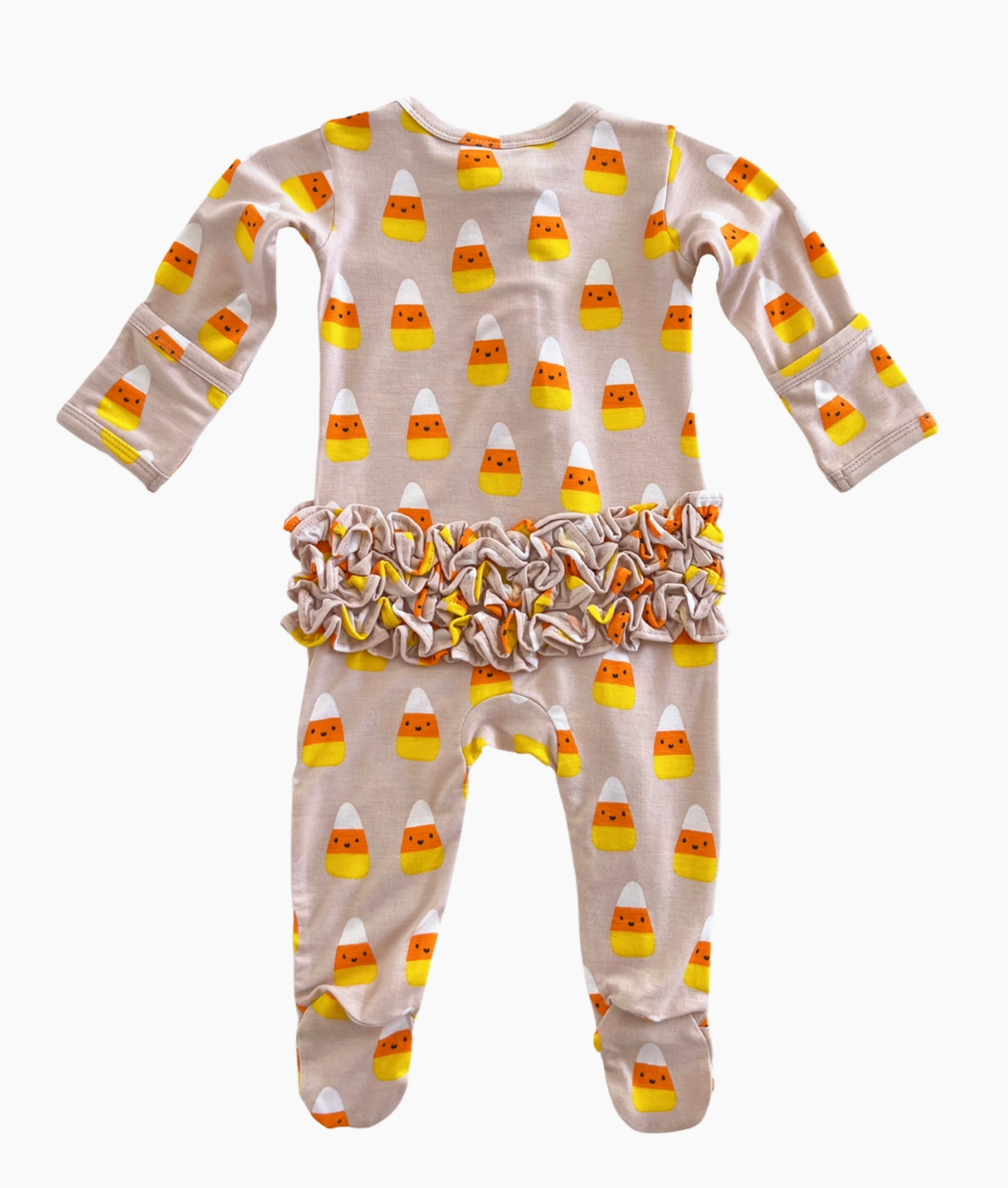 2-Way Ruffle Zip Footie, Candy Corn