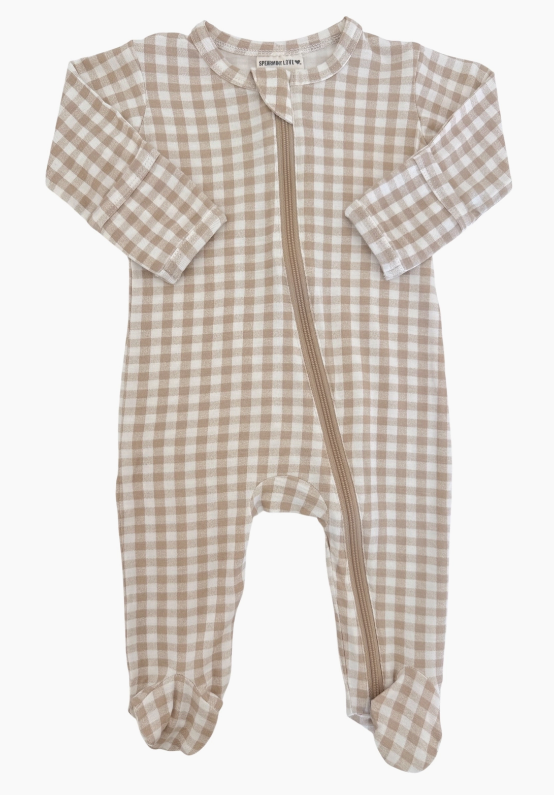 2-Way Zip Footie, Tan Gingham