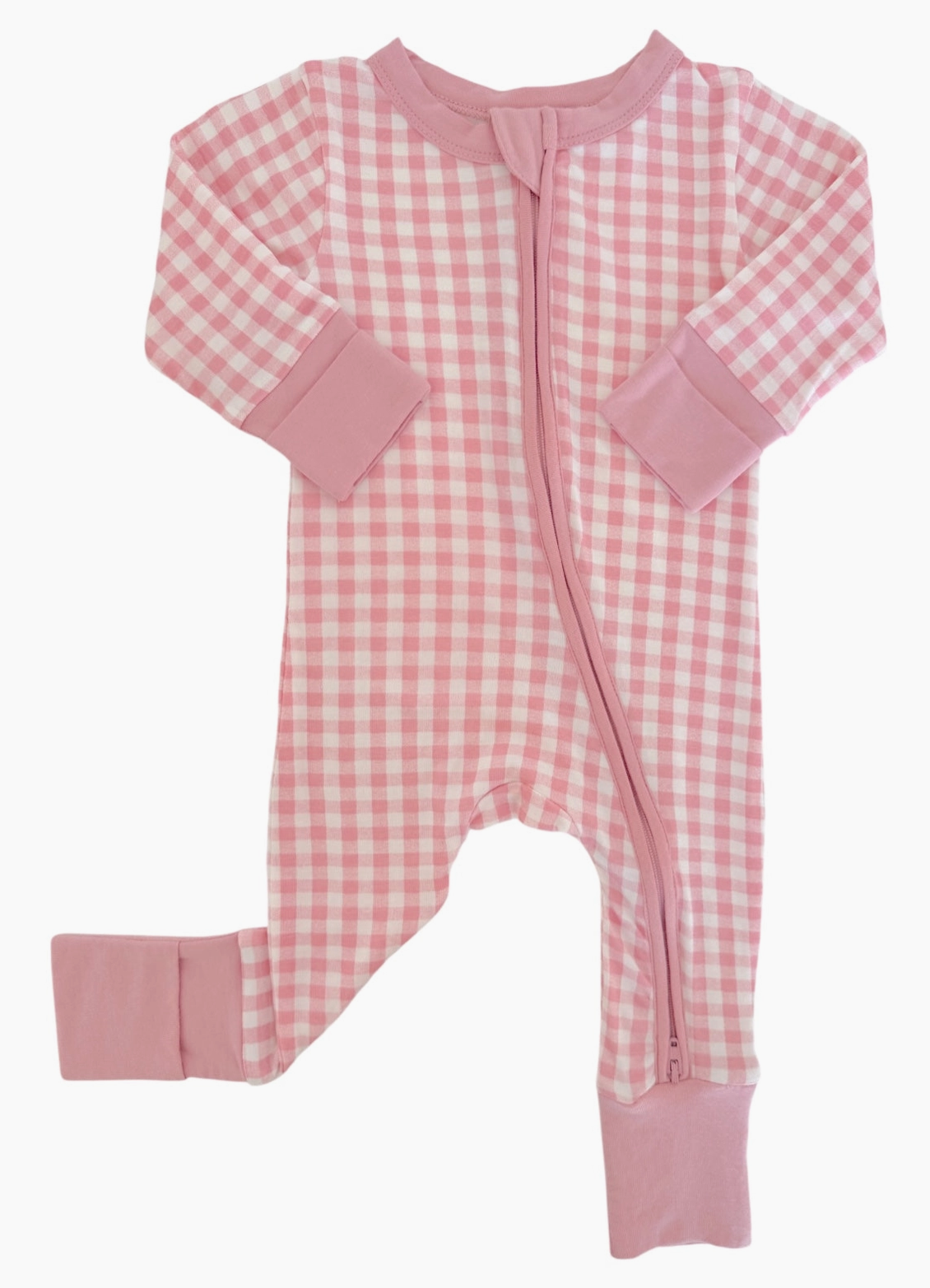 2-Way Convertible Zip Romper, Pink Gingham