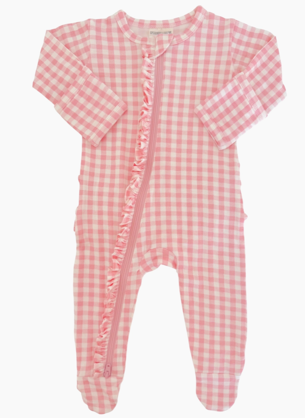 2-Way Zip Ruffle Footie, Pink Gingham