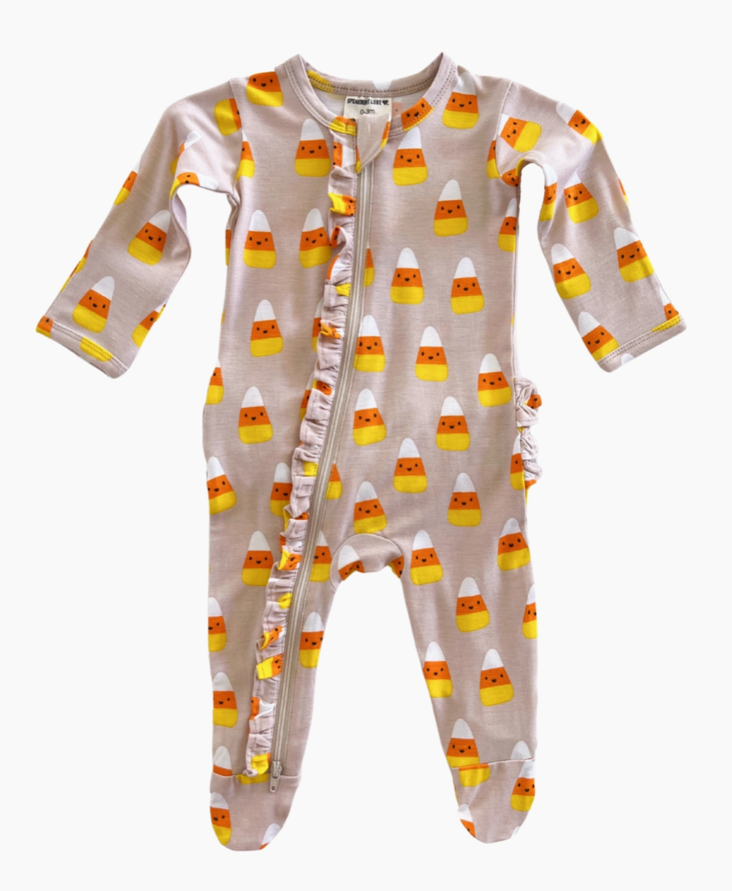 2-Way Ruffle Zip Footie, Candy Corn