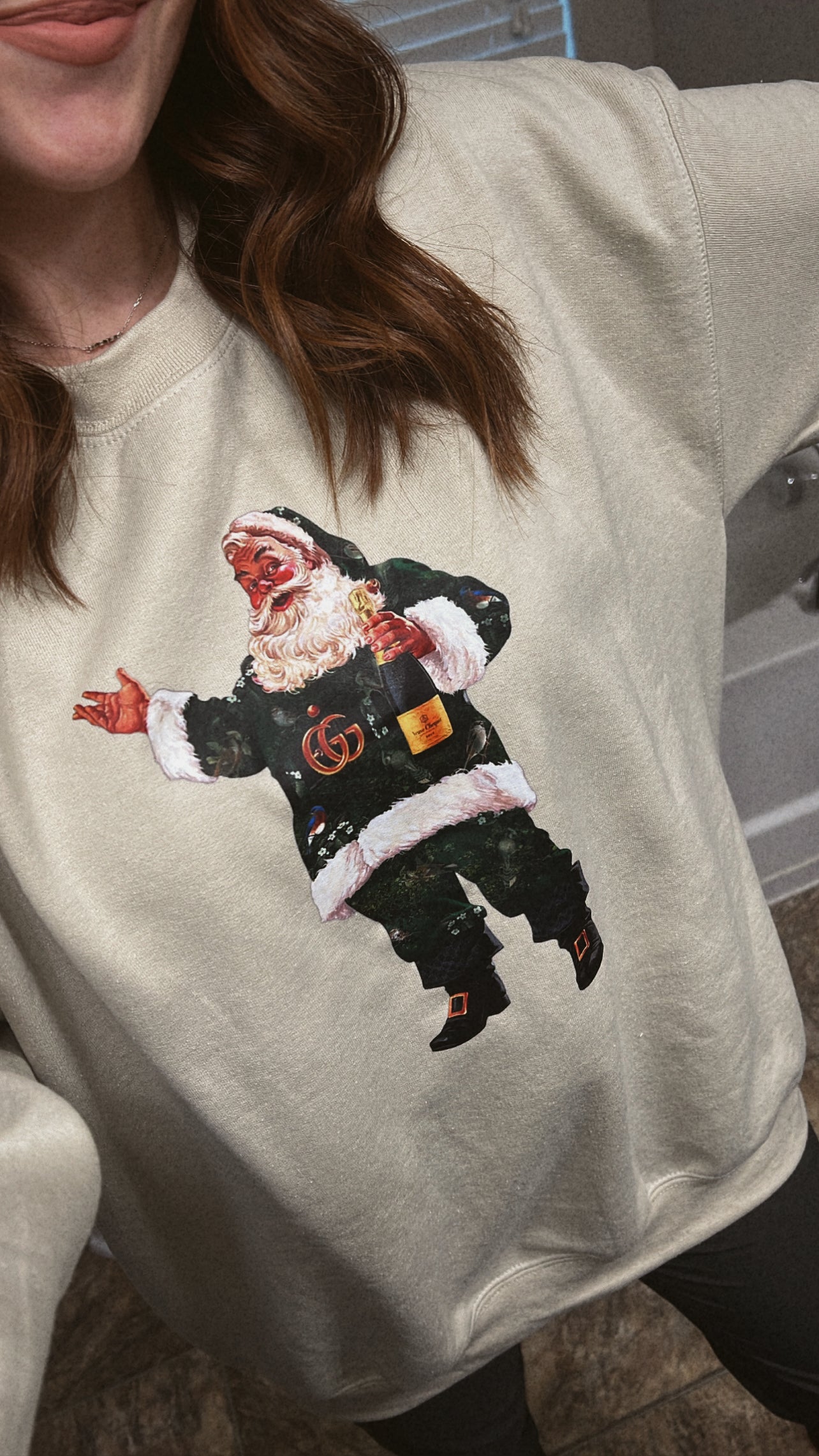 Boujee Santa Sweatshirt- Sand