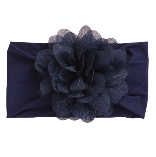 Kids hair bands, Navy 2 flowers on Black Satin band