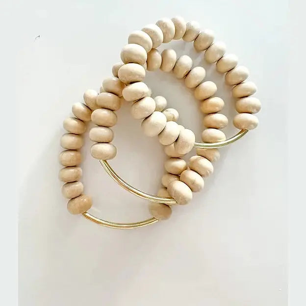 Wood & Gold Bar Bracelet, Cream- XO, Bria