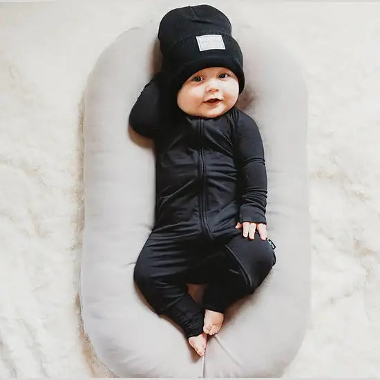 Midnight Black Bamboo Pajamas, Footed Option