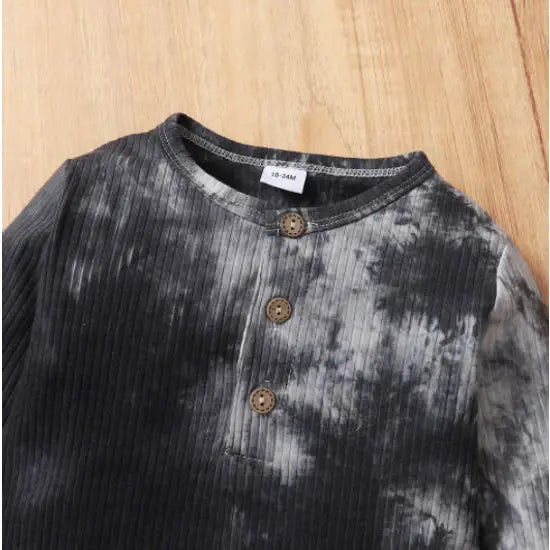 Black Henley Ribbed 2pc Set