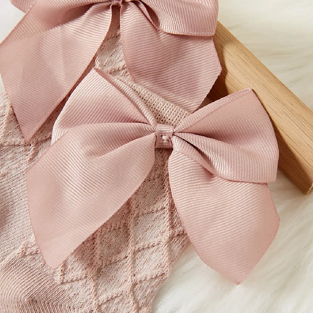 Pink Bowknot Plaid Print High Socks