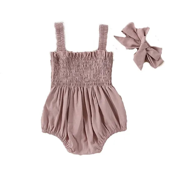 Pink Ruched Romper & Headband