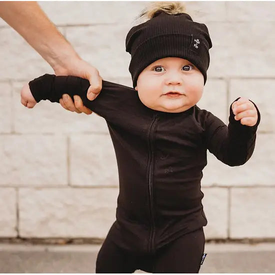 Midnight Black Bamboo Pajamas, Footed Option