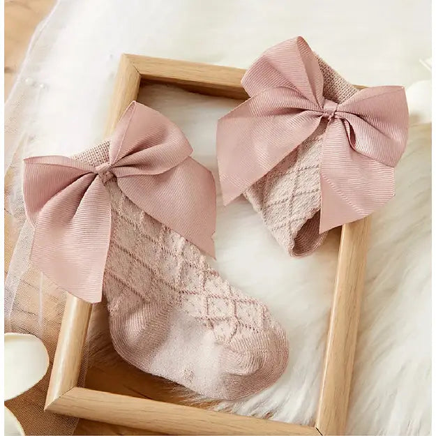 Pink Bowknot Plaid Print High Socks