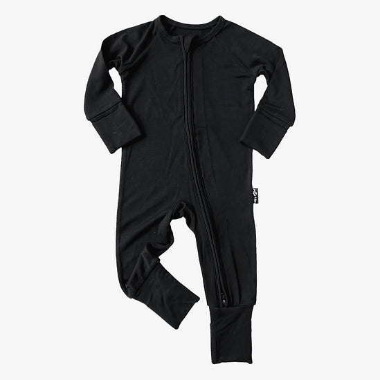 Midnight Black Bamboo Pajamas, Footed Option