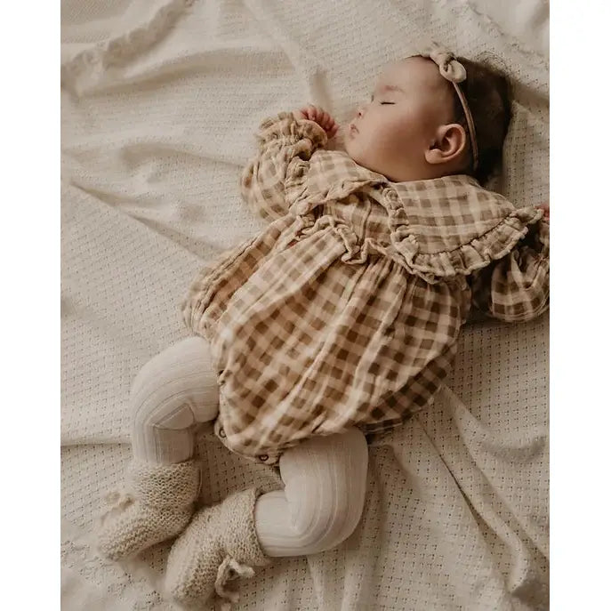 2 pc Cream Plaid Romper & Headband