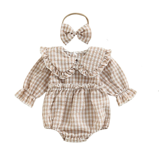 2 pc Cream Plaid Romper & Headband