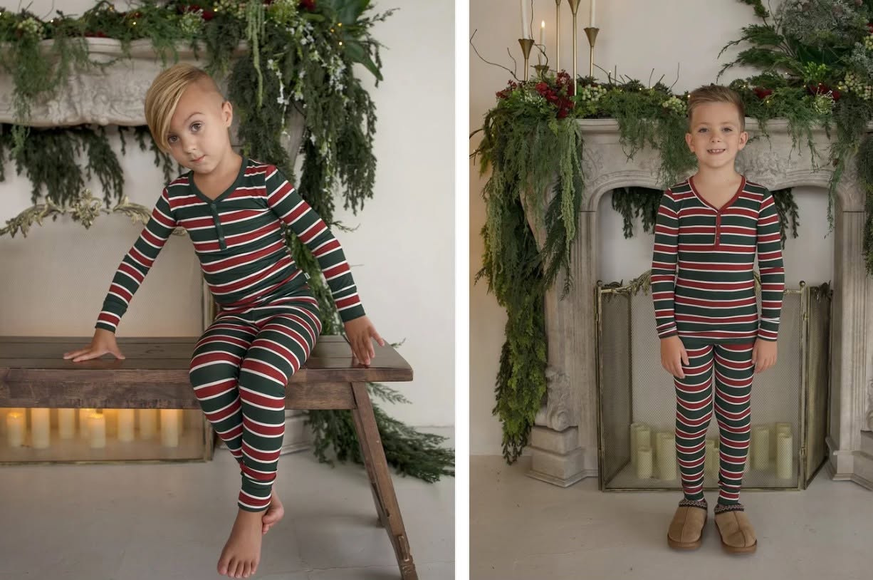 FOREVER FRENCH:  Bamboo Two Piece Pajamas | Holiday Stripe