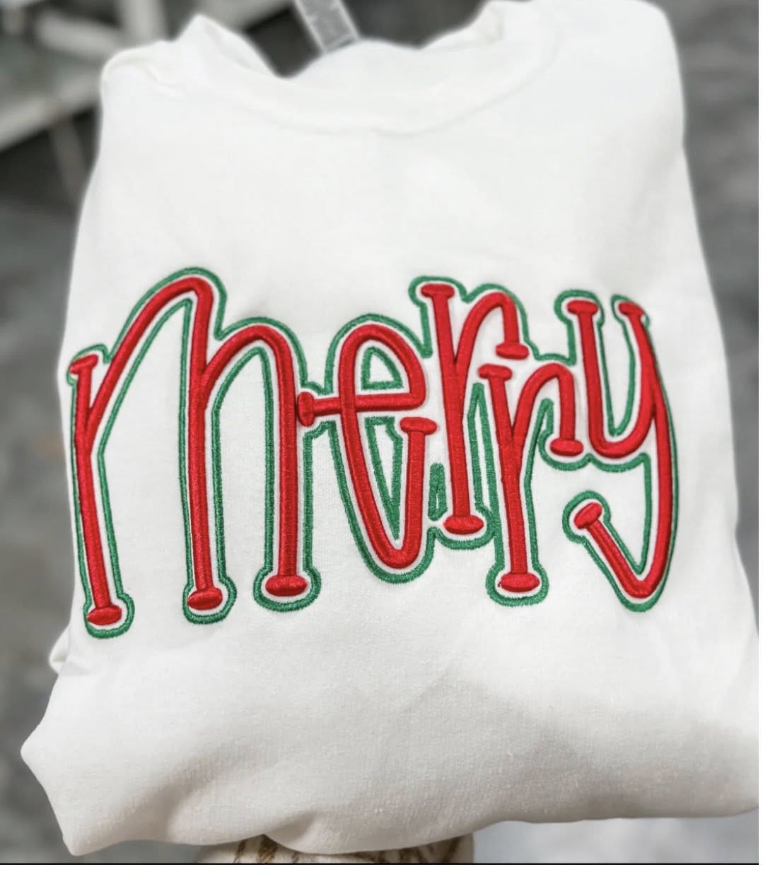 Merry 3D Embroidered Crewneck- White