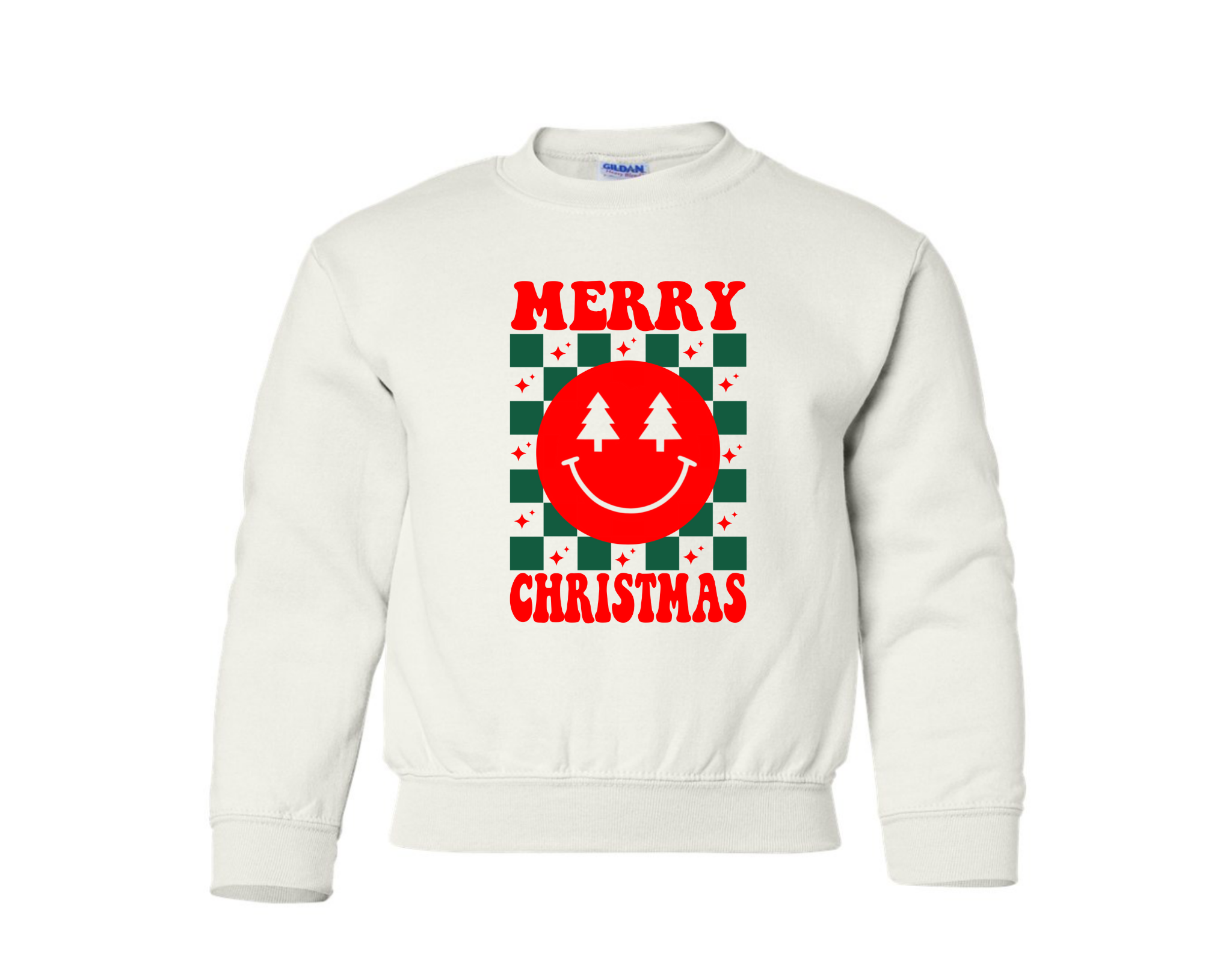 Retro Merry Christmas Crewneck Sweatshirt- Youth, White